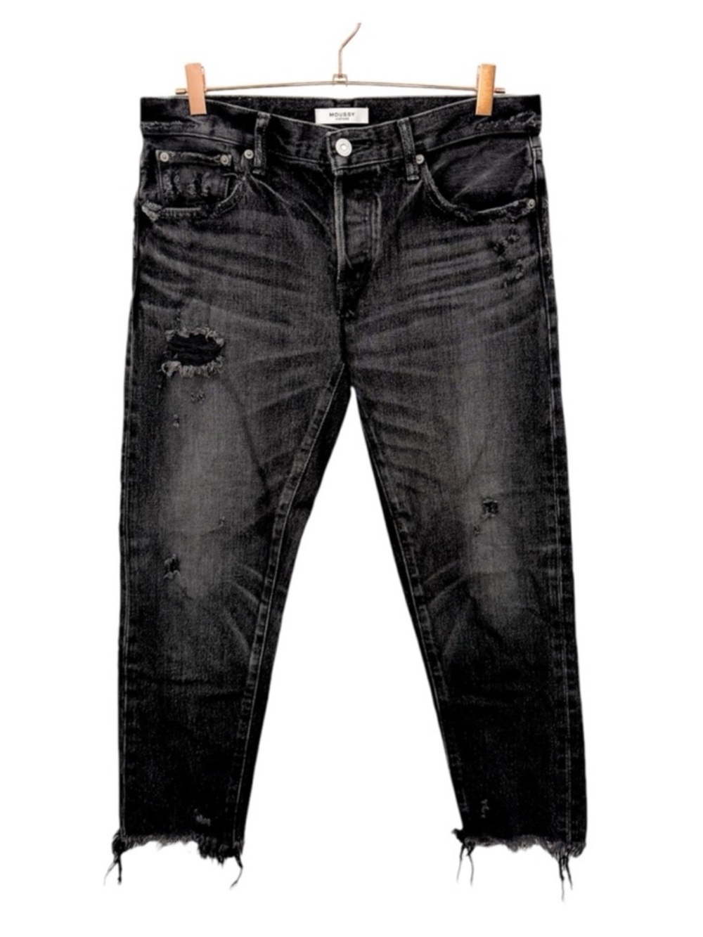 MOUSSY Vintage Kelley Tapered Boyfriend Jeans Distressed Black Wash Size 29